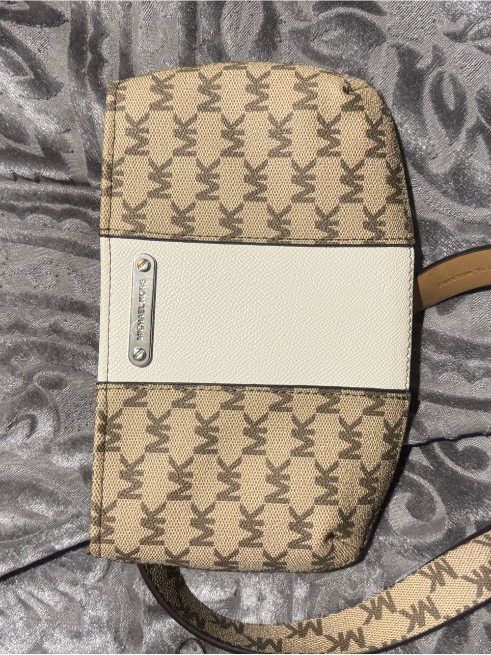 Michael Kors Tan Logo Canvas Crossbody with White Accent Panel